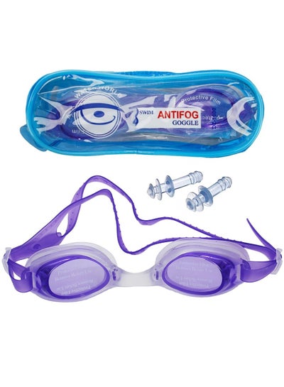 Buy Water World DZ-1600 Anti-Fog Swimming Goggle With Ear Plugs, Purple in Egypt