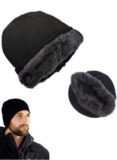 اشتري Fur lined hat ice cap for women and men winter season Black في مصر