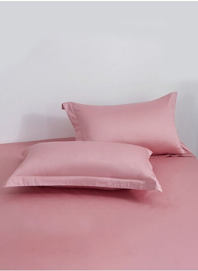 Buy 2 Piece 100% Cotton Soft Breathable Pillowcase Standard Size 48*74cm Solid Color Comfortable Sleep Durable Wrinkle Resistant Pillowcase Pink in Saudi Arabia