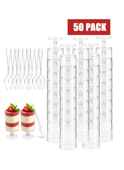 Buy 50 Sets 100ml Mini Plastic Mousse Cups with Spoons for Mini Dessert in Saudi Arabia