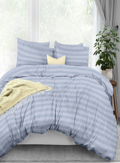 Buy 3 Piece 400 Thread Count 100 % Cotton Stripe Pattern Luxury Queen Duvet Cover Set Includes 1xduvet Cover 90x90 Inch And 2xpillow Cover 20x26 Inch in Saudi Arabia