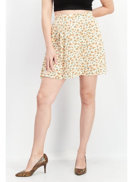 Buy Women Curve Floral Printed Mini Skirt, Red/Yellow in UAE