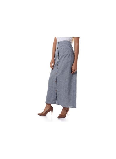 Buy Front Decorative Buttons Heather Denim Blue Skirt in Egypt