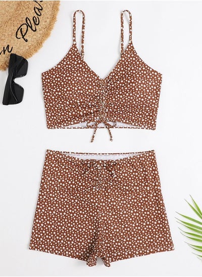 Buy 2 Piece Boxer Swimsuit Beach Bikini Brown in UAE