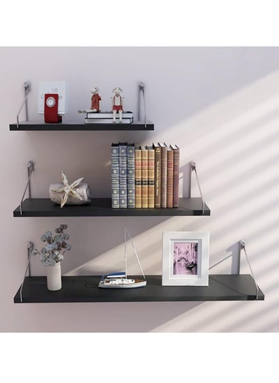 Buy 3 Pack Rustic Wooden Floating Punch Free Storage Shelves for Wall Mounted with Metal Brackets 40cm 50cm 60cm in UAE