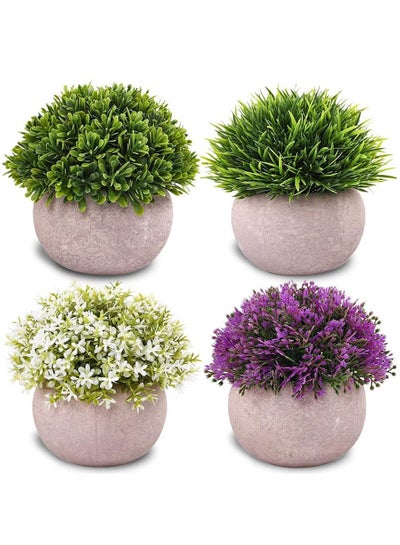 Buy 4 Packs Fake Potted Plants for Bathroom Home Office Decor Mini Artificial Plastic Faux Topiary Shrubs Fake Plants for Desk Decoration in UAE