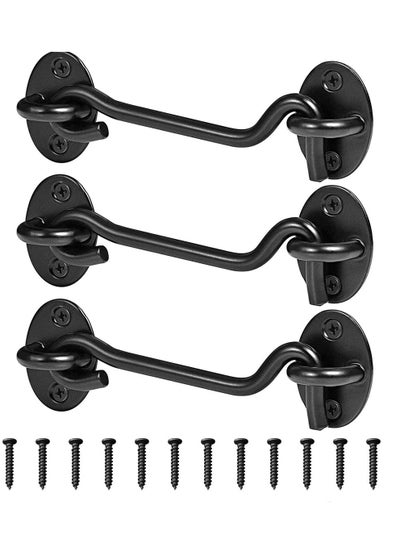 Buy 3Pack Privacy Hook and Eye Latch Door Latch 4” for Upgrade Heavy Duty Barn Door Lock, Gate Latch, Cabin Hooks with mounting Screw, Best for Sliding Door, Bathroom, Window (Black) in UAE