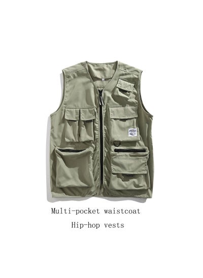 اشتري 1 x 5 pcs Mens Tactical V-Neck Vest Casual Multi-Pocket Waistcoat Sleeveless Jacket Army Green في السعودية