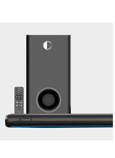 Buy Cellecor Tim Bar 180W Wireless Bluetooth Soundbar with 2.1 Channel, USB, HDMI, AUX, Bluetooth, Optical, Sleek & Minimal Design in UAE