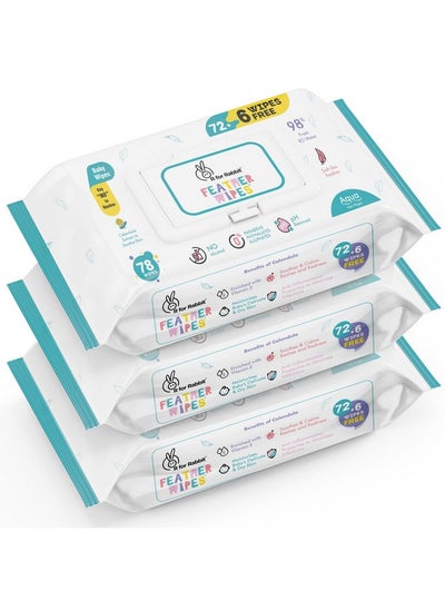 Buy Feather Aqua Baby Wipes Combo Pack Of 234 Units | Pure Water Wet Wipes For Babies With Lid (Combo Of 3 Packs) in UAE