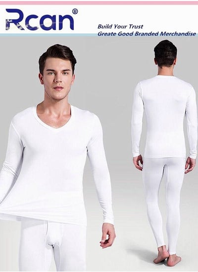 Buy 2 Piece Men's V Neck Thermal Underwear Set Winter Pajamas Lightweight Slim Fitting Long Sleeved T-Shirt and Long Pants Basic Layer Bottoming Shirt Plus Size in Saudi Arabia