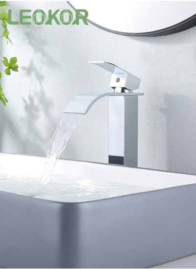 اشتري Tall Waterfall Bathroom Sink Taps Single Lever Handle Countertop Washbasin Faucet Anti-Rust and Anti-Wear Sink Faucets Chrome Finish في السعودية