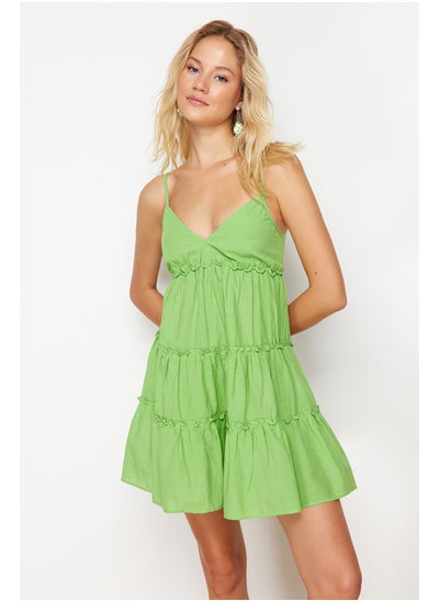 Buy Neon Green Mini Woven Ruffled 100% Cotton Beach Dress TBESS24EL00069 in Egypt