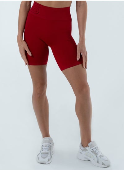 Buy Turkiye Nylon Women's High Waisted Biker Shorts Sport Legging Shorts Workout Cycling Athletic Running Yoga Gym Volleyball for Ladies with Tummy Control Textured Scarlet Red in UAE