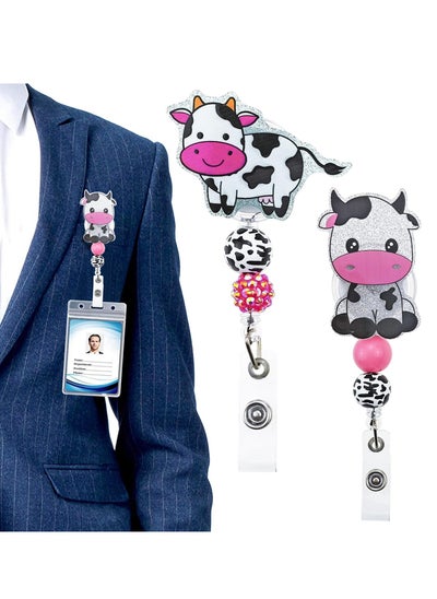 Buy Funny Badge Reel Retractable, 2 Pack Cow Badge Reel Retractable, Id Name Badge Holder with Swivel Clip, Cute Nurse Badge Reel in UAE