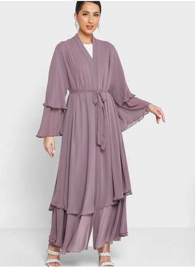 Buy Ruffle Layered Abaya With Sheila in UAE