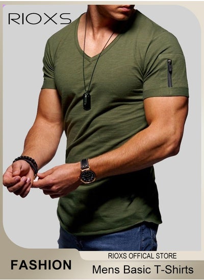 Buy Mens V Neck T-Shirts Tops Casual Basic Shirts Summer Slim Fit Tee in Saudi Arabia