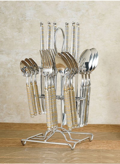 Buy 24-Piece Stainless Steel Cutlery Set Silver/Gold With Stand, Service for 6 in Saudi Arabia