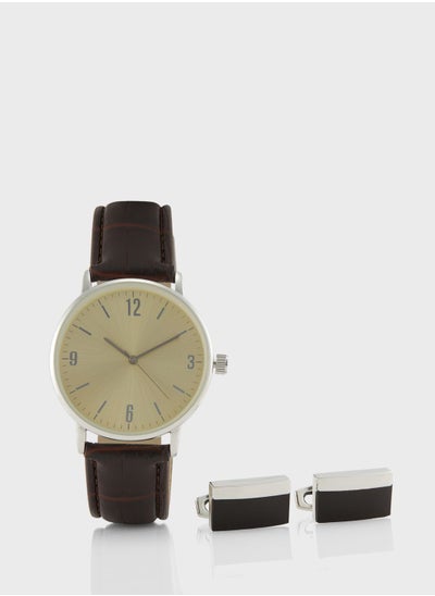 Buy Classic Analogue Watch & Cuff Link Gift Set in UAE