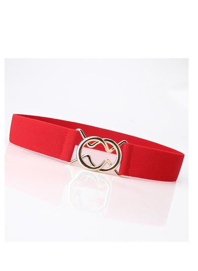 Buy Single Loop Japanese Simple Elastic Women's Dress Slim Fit Round Loop Buckle Belt  71cm Red in UAE