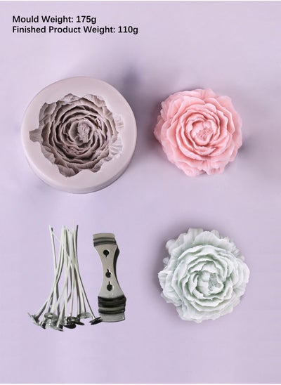 Buy Flower Silicone Mold for Resin Candle , 3D Soap Mould Cake Fondant Chocolate Epoxy Casting Craft Handmade Gift, 15-Piece Candle Wicks White 10.5cm，1-Piece Wick Holder Set Silver One Size，Peony in Saudi Arabia