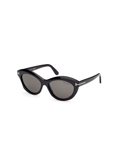 Buy Women's Oval Shape Acetate Sunglasses FT111101D55 Lens Size: 55 Millimeter - Shiny Black in Saudi Arabia