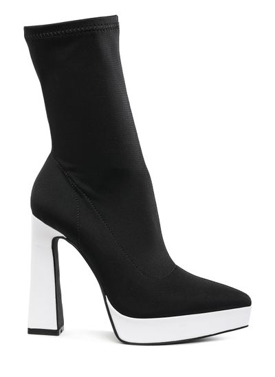 Buy Contrasting Platform Detail Sock Boots in Black and White in UAE