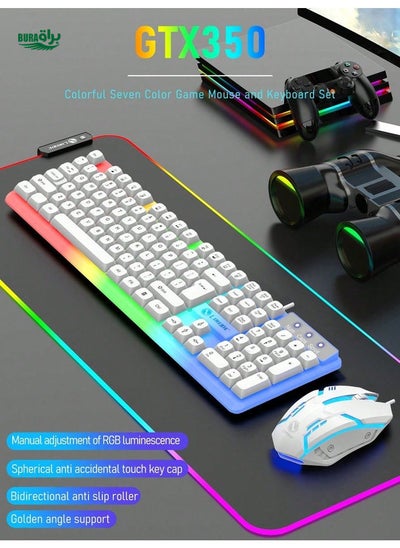 Buy LIMEIDE 1set White GTX350 Wired Colorful Light-Up Gaming Keyboard, Suitable For Office And Home E-Sports Games, Wired Light-Up Mouse And Keyboard Set in UAE