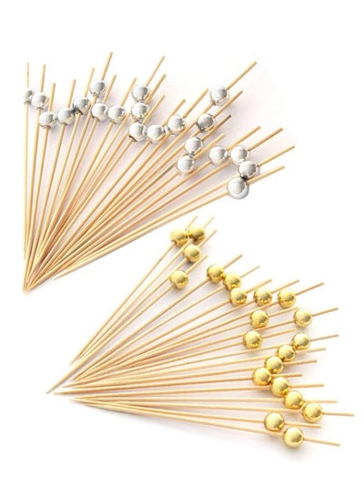 اشتري Handmade Cocktail Picks 200PCS Count Sticks Wooden Toothpicks Party Supplies Gold Pearl&Silver Pearl في الامارات