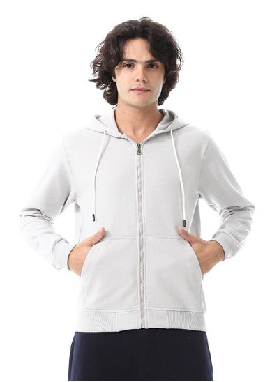 Buy Zipper Closure Hooded Fleeced Sweatshirt_Silver in Egypt