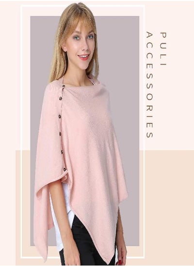 Buy PULI Women's Versatile Knitted Scarf with Buttons Light Weight Spring Summer Autumn Shawl Poncho Cape Cardigan, Light Pink in UAE