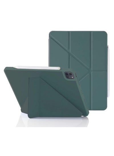 Buy Case for iPad Pro 11 Inch 2021/2020/2018 with Pencil Holder, 5-in-1 Multiple Viewing Angles, Smooth Silicone Cover Soft TPU Back, Auto Sleep/Wake & Pencil 2 Charging Smart Folio(Dark Green) in Egypt