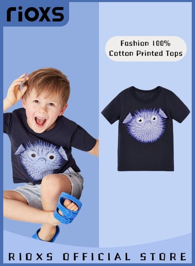 Buy Toddler Baby Boys Fashion Cartoon Graphic Dinosaur Tops Short Sleeve Breathable 100% Cotton T-Shirt Summer Shirts Playwear in UAE