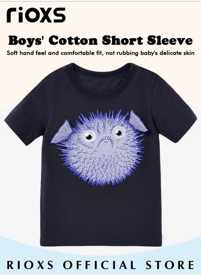 Buy Toddler Baby Boys Fashion Cartoon Graphic Dinosaur Tops Short Sleeve Breathable 100% Cotton T-Shirt Summer Shirts Playwear in Saudi Arabia