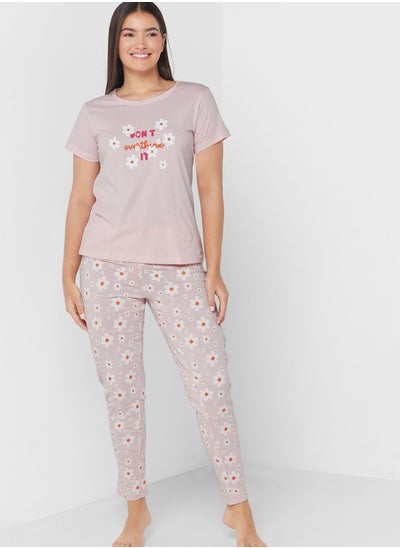 Buy Printed T-Shirt And Pyjama Set in UAE