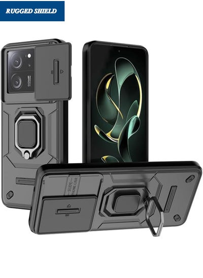 Buy Redmi Note 13 Protective Case, Redmi Note 13 Case with Slide Camera Cover, Military Grade Heavy Duty Shockproof Phone Case Cover with Kickstand for Redmi Note 13 5G, Black in Saudi Arabia