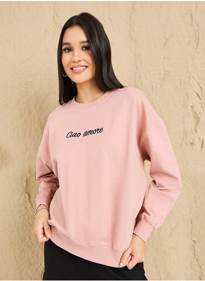 Buy Oversized Slogan Embroidered Sweatshirt in Saudi Arabia