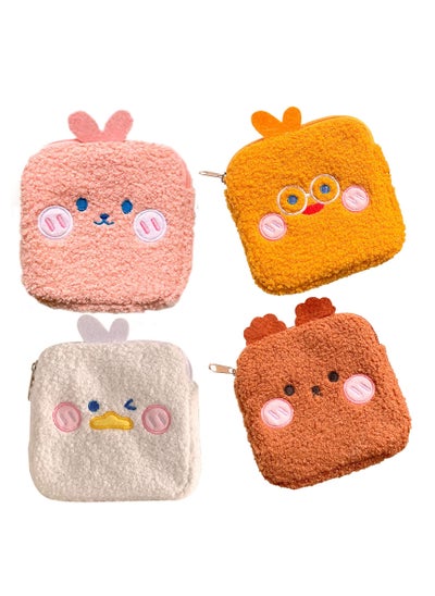 اشتري Sanitary Napkin Storage Bag, 4PCS Zipper Menstrual Pad Bag Portable Sanitary Napkin Storage Tampons Pouch, Cute Cartoon Period Bag for Teen Girls Store Sanitary Pads for Women في السعودية