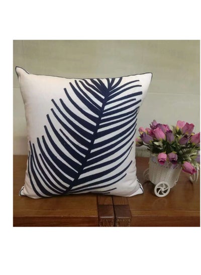 Buy Jacquard Cushion Cover with filling Palm Tree Leaves Design, Embroidered Decorative Pillowcase for Home, Sofa, 45x45cm in UAE