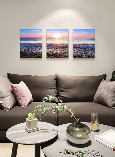 اشتري Living Room Wall Art Blue Ocean Canvas Home Art Wall Decor Painting 16" x 24" 3 Pieces Bedroom Decor Canvas Print Modern Salon Kitchen Office Hanging Painting Beach Sunshine Ocean في السعودية