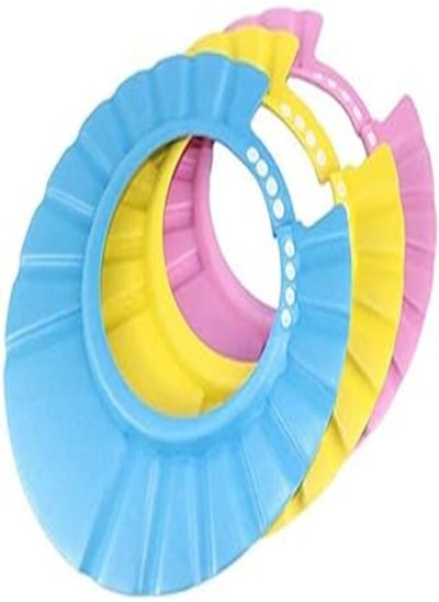 Buy Shampoo Hats, Adjustable to 4 Levels, for Baby Bathing Protection (Yellow, Pink, Lightblue) in Egypt