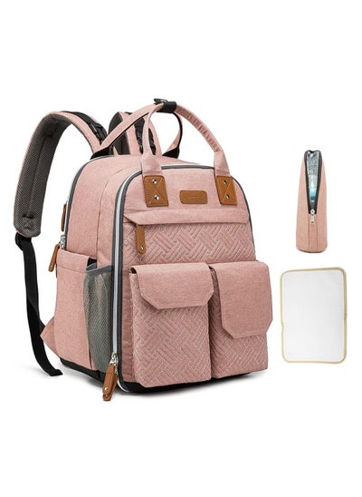 اشتري Portable Travel Storage Multifunctional Large Capacity Baby Diaper Backpack With Stroller Strap For Maternal Baby Essentials Pink في السعودية