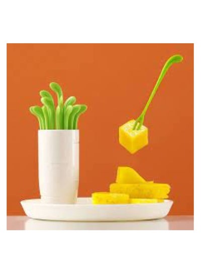Buy 30 pieces of plastic fruit forks with holder - random color in Egypt