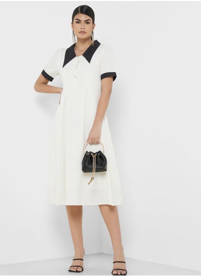 Buy Contrast Collar A-Line Dress in Saudi Arabia