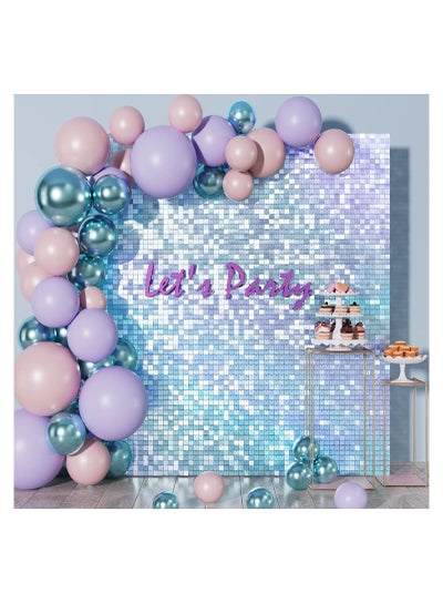 Buy 24pcs Set Blue Shimmer Wall Backdrop Panel Glitter Bling Sequins Photo Backdrops Sheets Decor for Birthday Wedding Anniversary Engagement Bridal Shower Graduation Party in UAE