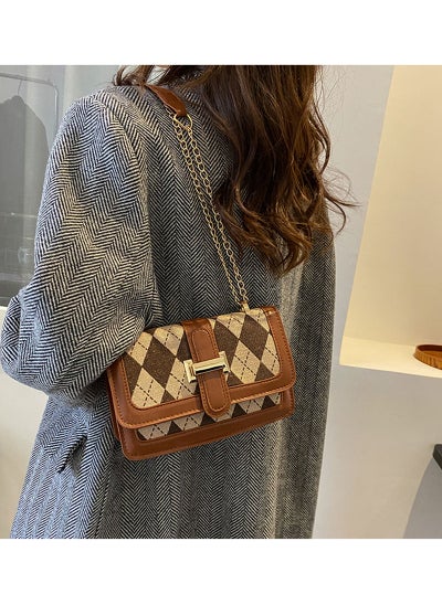 اشتري British Style Casual Checkered Ladies Handbag for Women One Shoulder Crossbody Flap Chain Bag for Shopping Commute Travel and Dating في السعودية