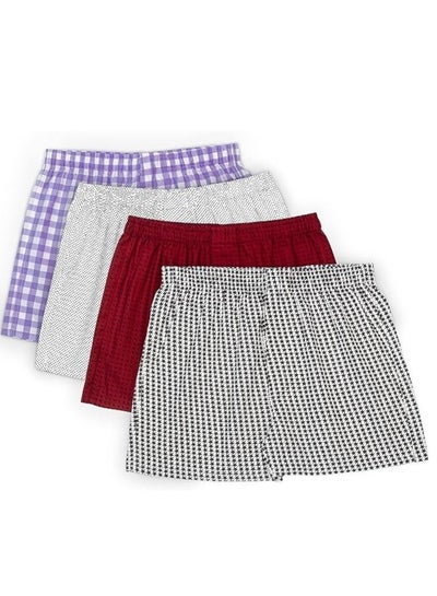 اشتري Flush Mens 100% Cotton Boxer Breathable Boxer Shorts Plush Waistband Check Print Boxers Underwear Brief Pack of 4 في السعودية