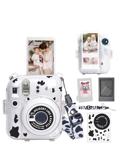 اشتري Clear Case with Photo Storage Pocket and Accessories for Fujifilm Instax Mini 12 Instant Camera,For Polaroid Mini 12 Clear Hard Case(Cow Style,Transparent) في السعودية