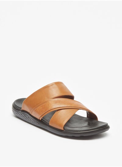 Buy Textured Slip On Cross Strap Sandals in UAE