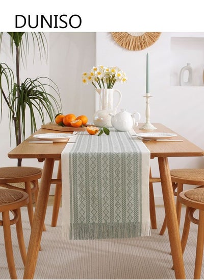 Buy Farmhouse Table Runner Linen Handmade Rustic Table Runner With Tassels For Holiday Party Dining Room Kitchen 33*183cm in UAE